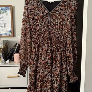 Emerald Sundae Brown Smocked Long Sleeve Sundress